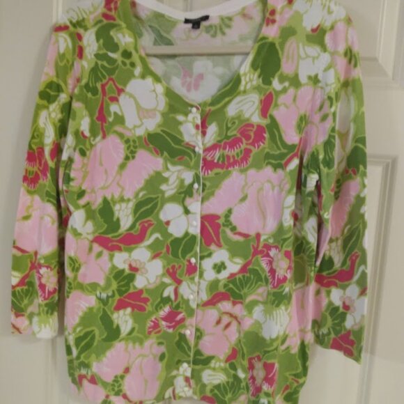 Talbots: Multi color Woman's long sleeve button down sweater. Size Large. - Picture 1 of 3